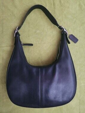 Vintage Coach Black Leather Crescent Hobo Bag